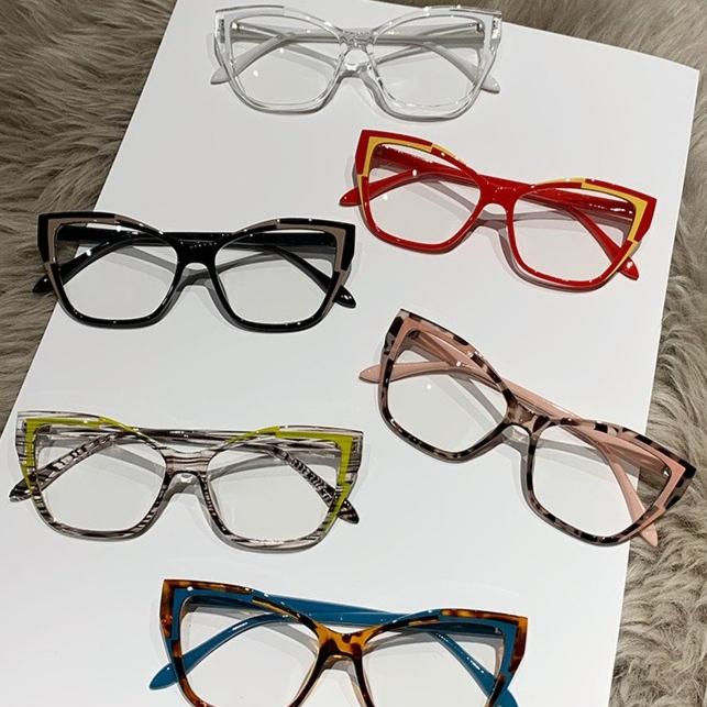 Stylish Cat-eye Blue Light Blocking Glasses, Unisex Color-blocked Glasses, European and American Style.