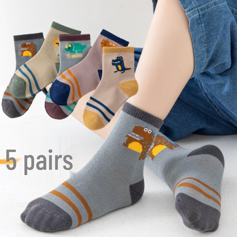 Children's Cartoon Mid-Calf Socks - 5 Pairs for Boys and Girls (Spring, Autumn, Winter)
