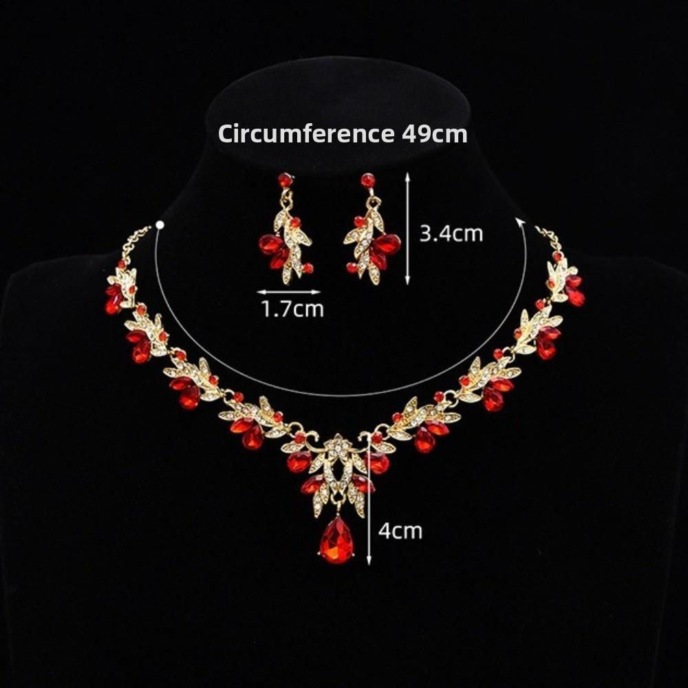 Leaf-shaped Diamond Zircon Necklace Earring Wedding Jewelry Earrings Jewelry Set Ladies' Sparkling Flower Necklace