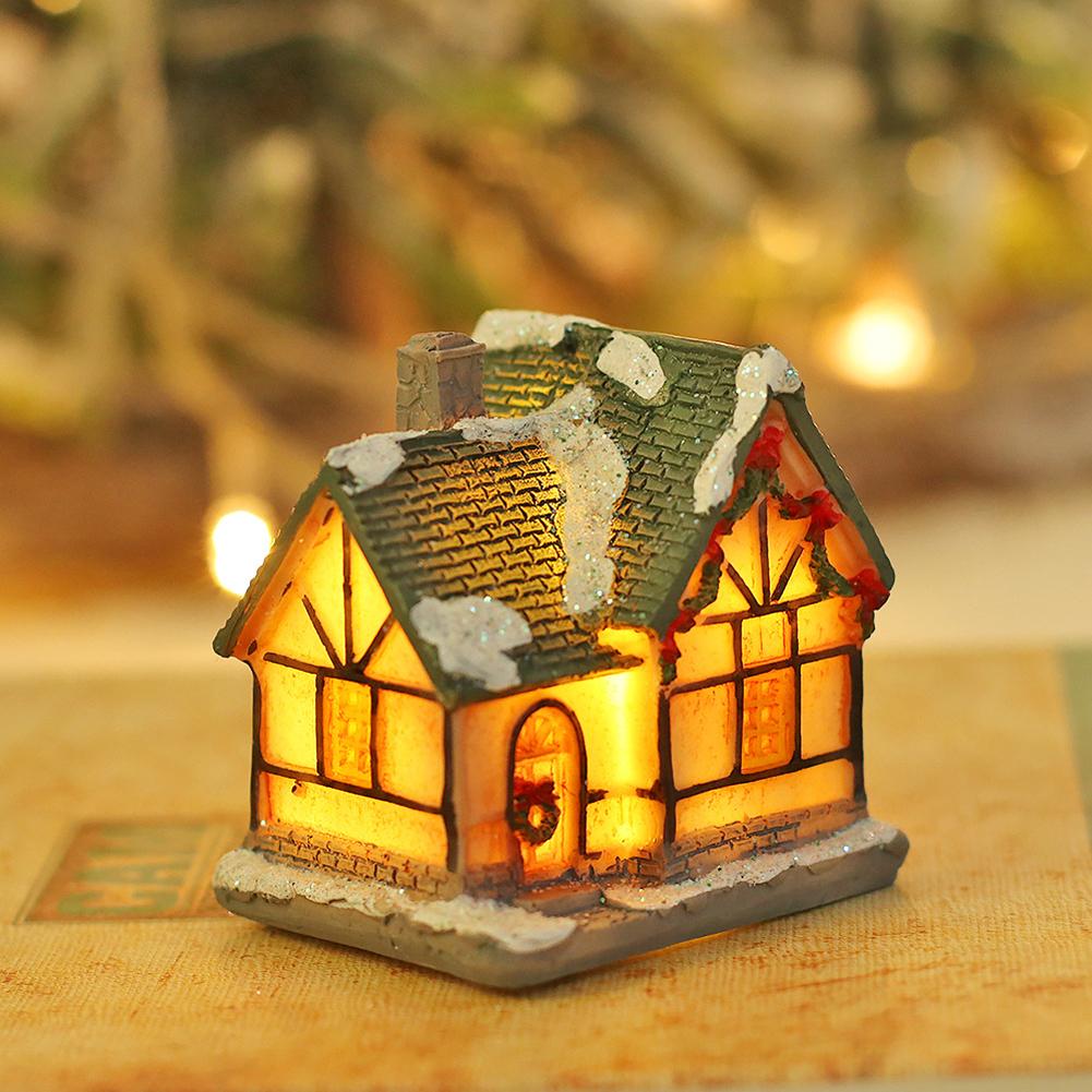 Christmas Luminous House Ornaments Micro Landscape Villa Resin Handicraft Xmas Gifts For New Year Decor