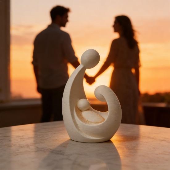 Family of 3 Figurine 3D Printed Parents And Kids Statue Modern Sculpture for Living Room Bedroom Shelf TV Stand Decor