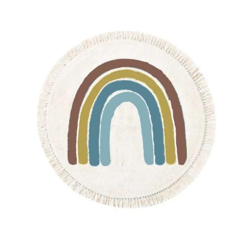 Round Fluffy Carpet For Living Room With Tassels,White Hairy Nursery Play Mat For Children,Soft Plush Bedroom Rugs For Kids