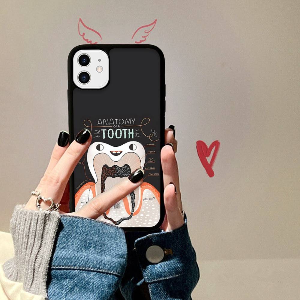 Dentist Tooth Pattern Phone Case Wireless Charging PC+TPU For IPhone 11 12 13 14 15 16 17 Pro Max Plus Case