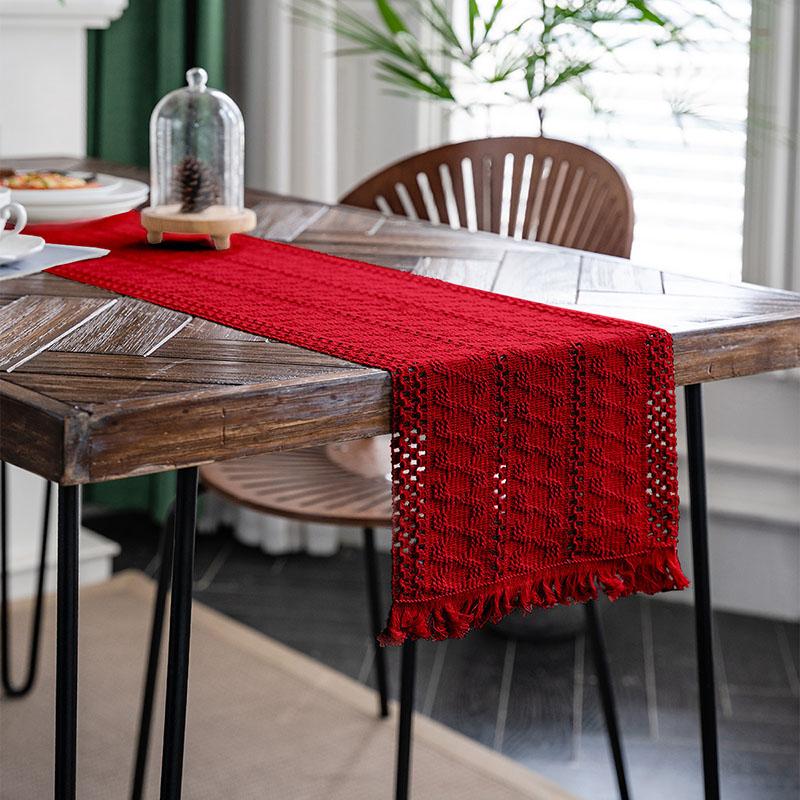 Simple Long Tassel Solid Color Table Runner Woven Dining Table Decoration for Wedding Party Soft Reusable Easy-Care Placemat