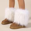 Winter women faux fur snow boots warm short plush lining fluffy fashion furry shoes woman platform suede leather ankle boots
