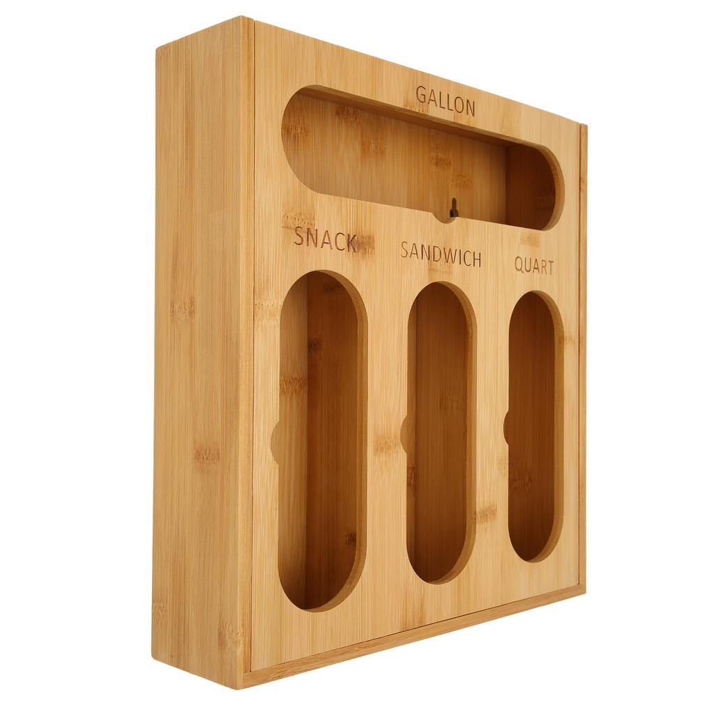 Food Storage Bag Container Bamboo Polished  Drawer Design Food Bag Storage Box for Kitchen Home
