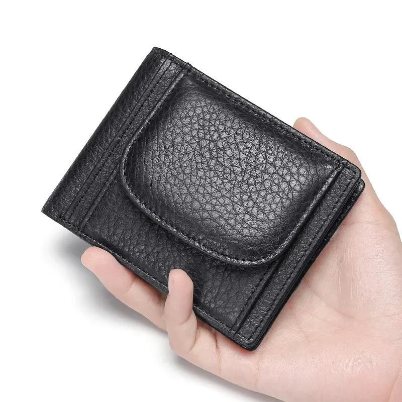 Kleine Münztasche Kartenhalter Mini-Geldbeutel Tragbare Clutch Neu Herren Echtes Leder Geldbörsen Männlich Rindsleder Geldbörsen Mann