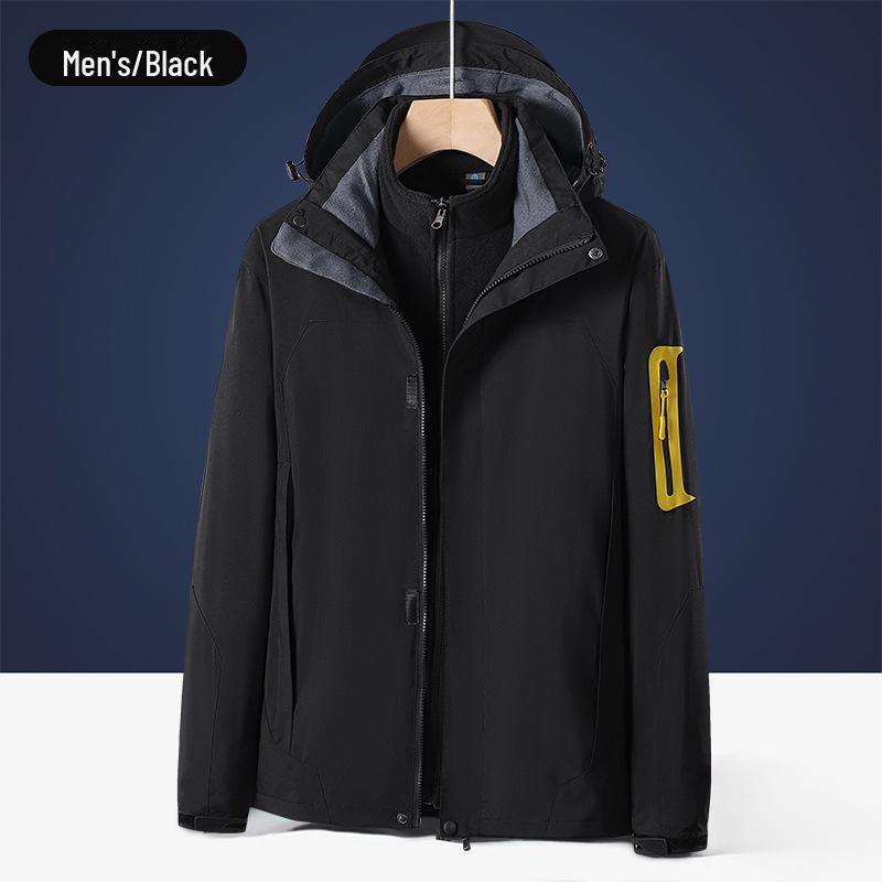 "Unisex 3-in-1 Outdoor Jackets: Detachable Liner, Windproof, Waterproof, for Men & Women"