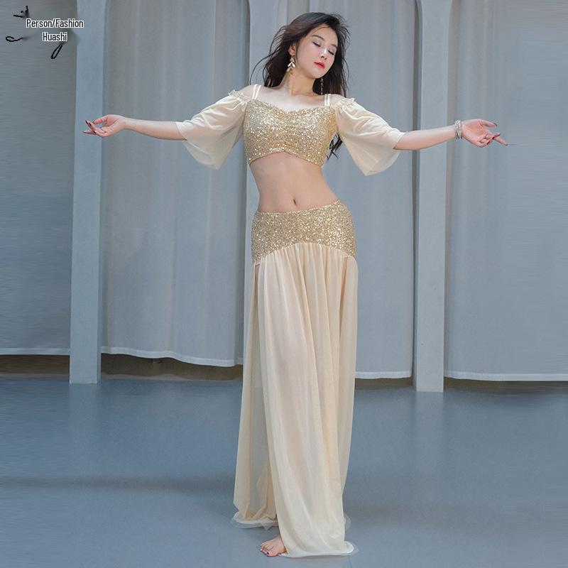 Ensemble d'été sexy à paillettes haut de gamme pour la danse du ventre – Tenue d'entraînement et de spectacle