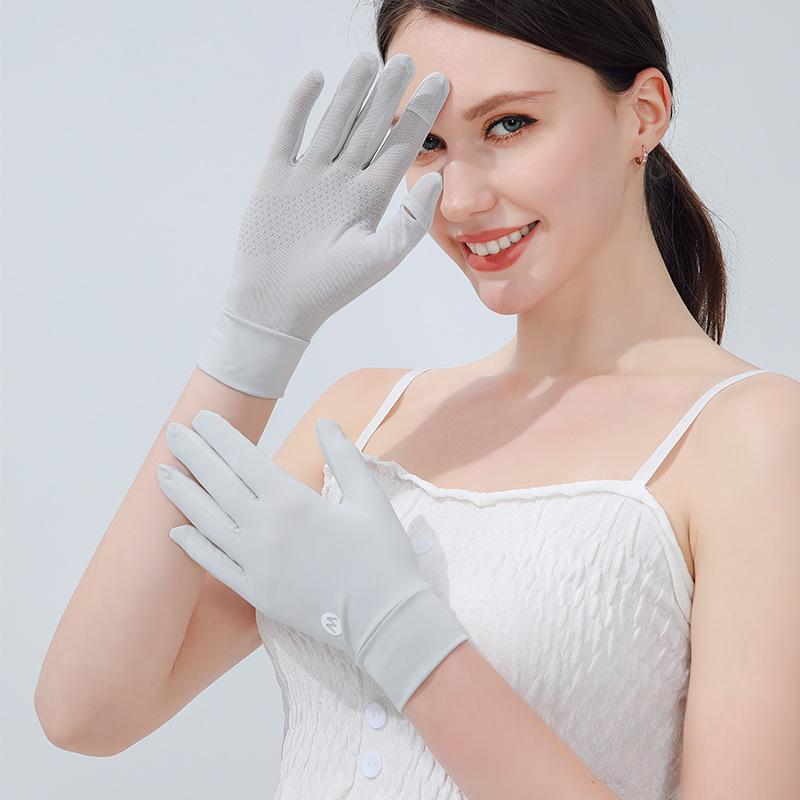 Summer Ice Silk Sunscreen Gloves for Women Outdoor Driving and Riding Non Slip Breathable Thin Style Finger Exposed Touch Screen Gloves