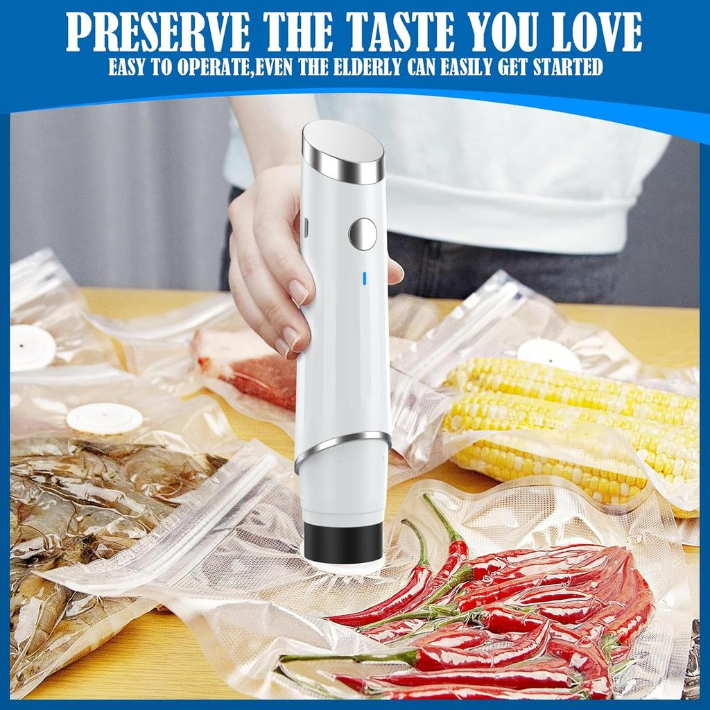 Vacuum Sealer, Handheld Compact Vacuum Sealer, Vacuum Sealer Pump & Food Saver with 20 Reusable Vacuum Bags for Food Fresh & Storage (1 Pump+20 Bags)