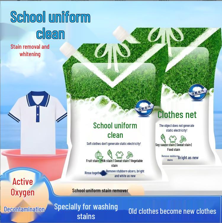 School Uniform Detergent: Stain Remover & Brightener for Oil and Yellowing, Keeps Whites Fresh and Bright.