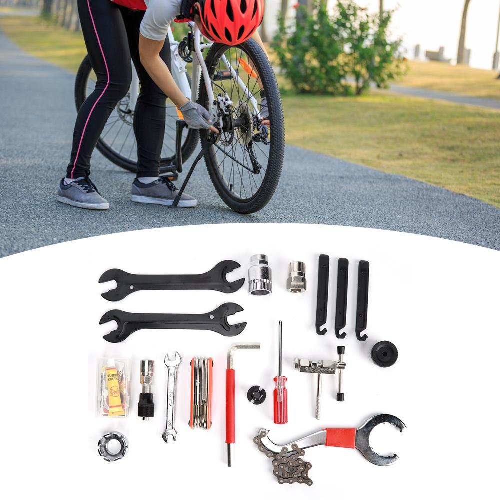 23PCS Stainless Steel Mountain Bicycle Wrench Tire Patch Crankset Chain Cutter Repair Combination Kit Tool Road Bike