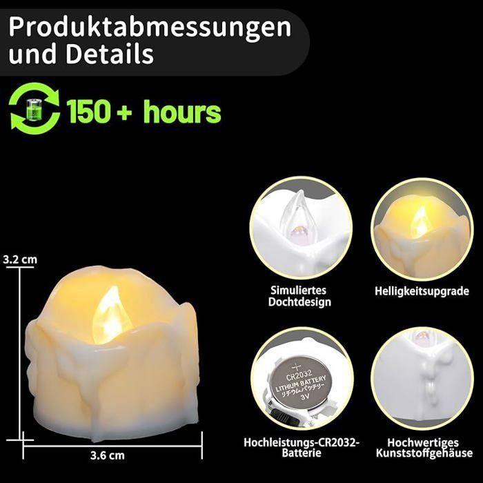 Bougies chauffe-plat LED - AIMOONSA - Lot de 14 - Ø3,6×H3,2 cm - Imitation cire réaliste - Piles CR2032 préinstallées