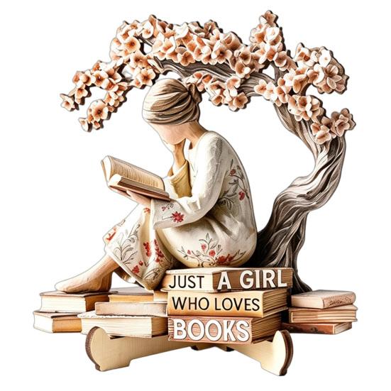 Scultura Decorativa Minimalista per Scaffale, Statuetta in Legno di Ragazza che Legge, Statua Stabile in Stile Pastorale, Statuetta da Scrivania per Decorazione di Librerie, Guarigione Artistica