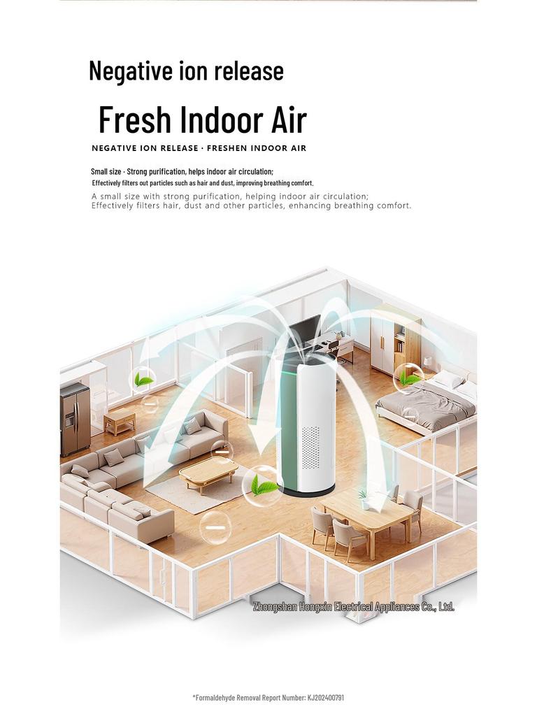 Silent Smart Home Air Purifier with Formaldehyde Removal, Smoke Elimination, Pet Hair Absorption, and Negative Ion Purification