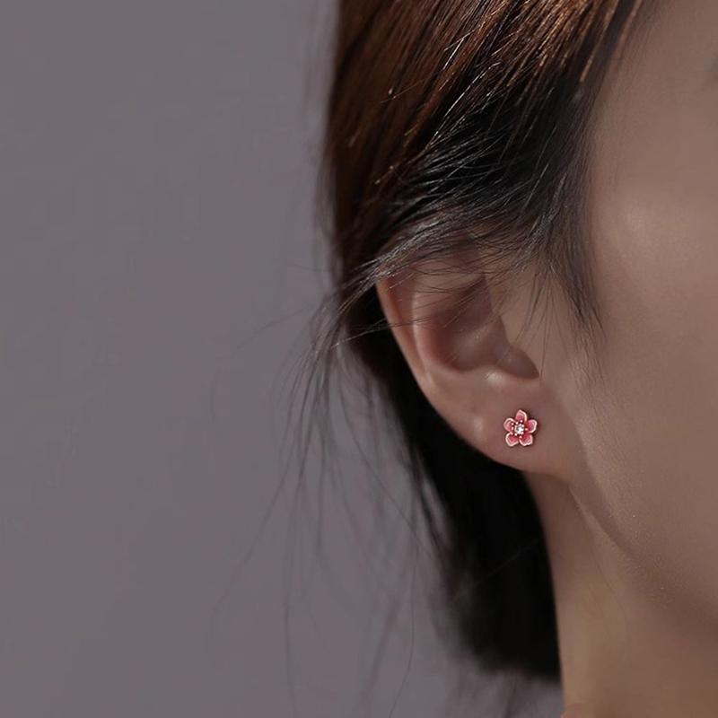 925 Silver Needle Enamel Zircon Flower Plant Stud Earrings For Women Classic Jewelry Light Accessories