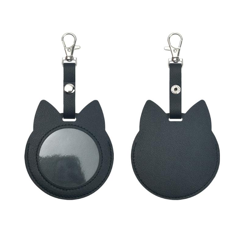 PU Leather Card Holder Cat Ear Design Cute Round Badge Reel For Work Office Travel Luggage Keychain Pendant