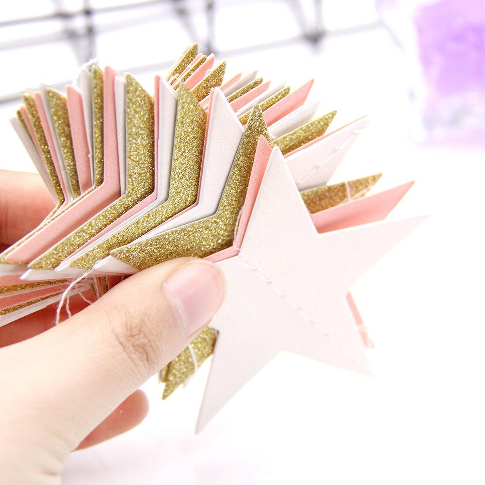 Bright Gold & Silver Paper Garland Star String Banners for Wedding Christmas Baby Shower Party Home Hanging Decor