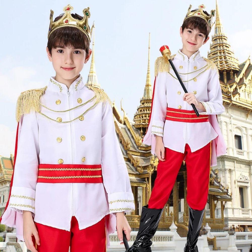 Role Playing King Cosplay Costume Fluffy Kid Crown Cane Party Costume Masquerade