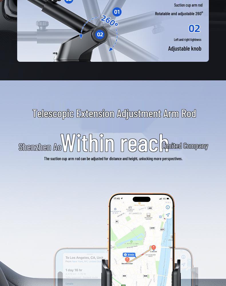 Universal Car Phone Holder with Suction Cup - Compatible with Dashboard, Glass, and Console for Telescopic Navigation.