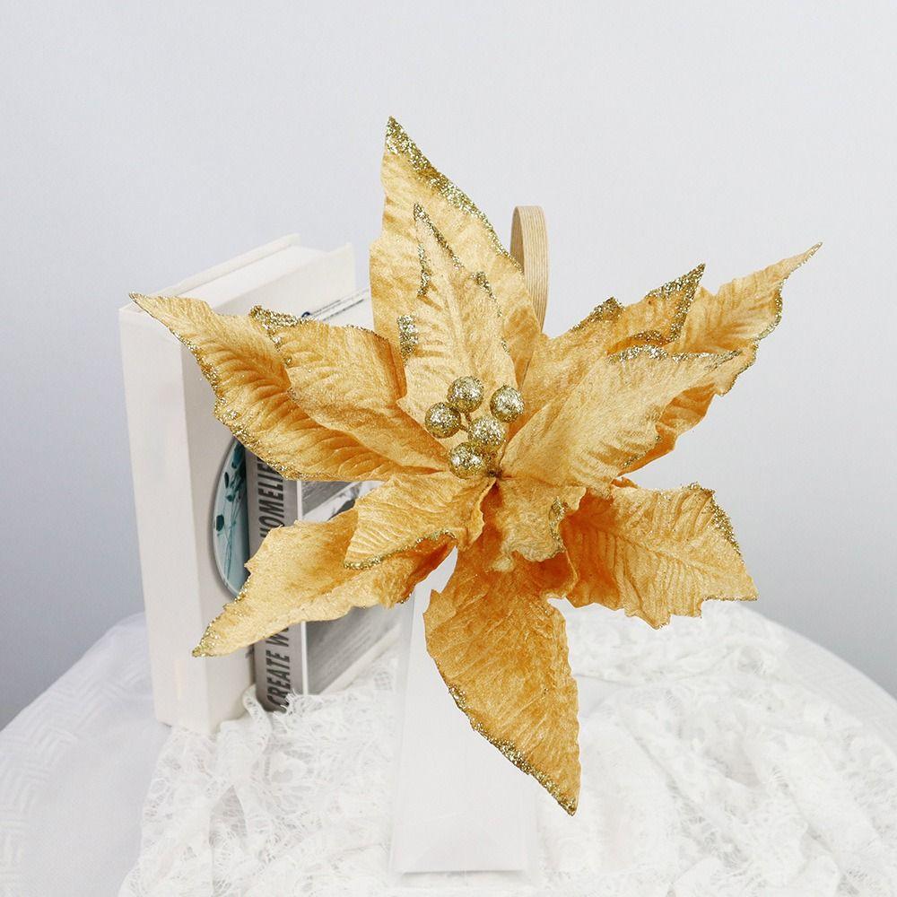 

2 Pcs Handmade Simulation Maple leaf Flower Sparkling Glitter Fake Flowers Party