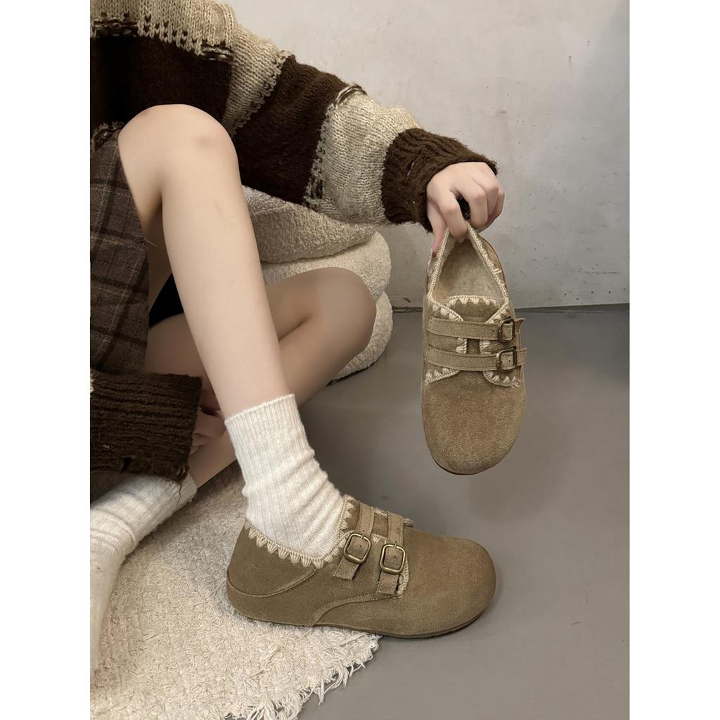 Retro velvet two wear inner heightening thick sole all-inclusive Birkenstocks, women's autumn and winter outer wear thermal cotton shoes