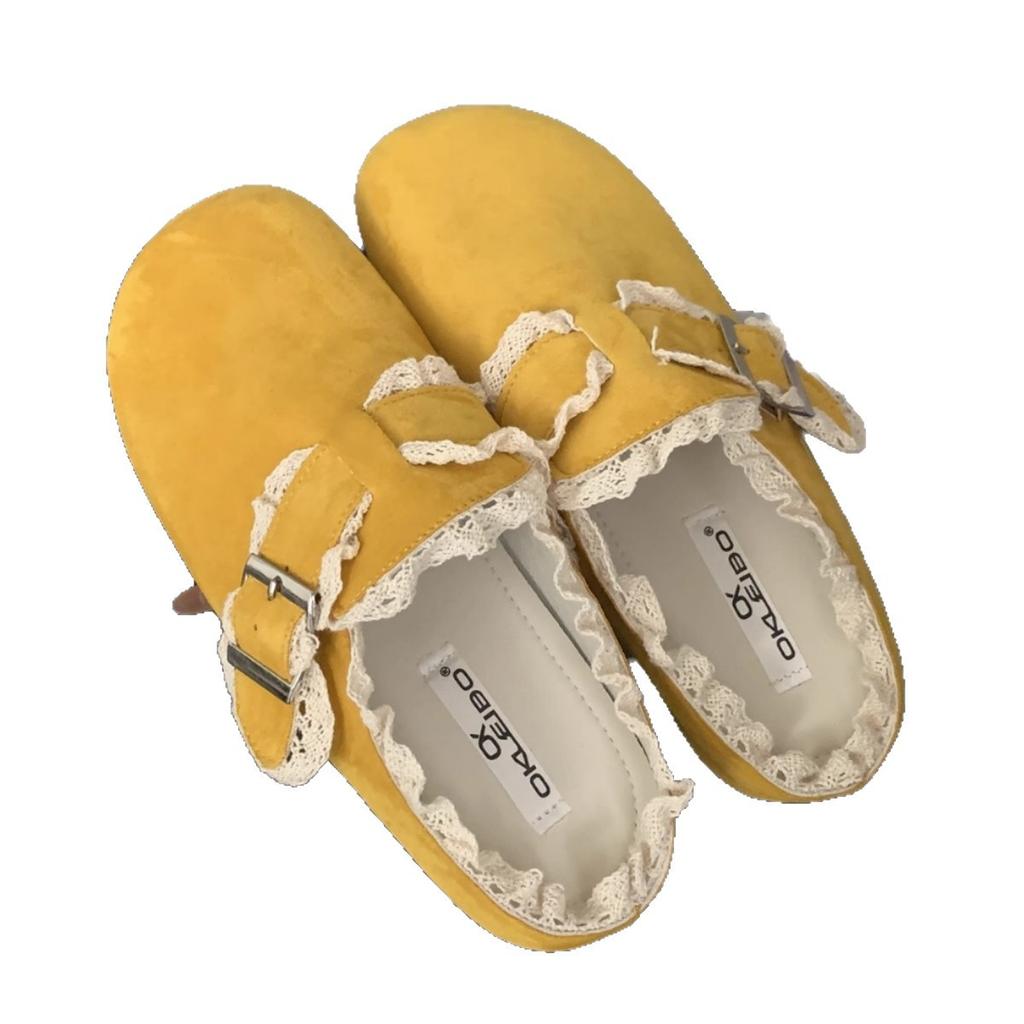 Lace edge design feels comfortable, soft bottom bag head drag women wear summer new retro one pedal