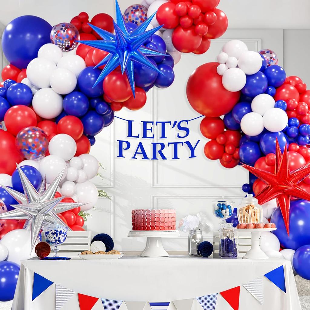 129pcs Red White and Blue Balloon Garland Arch Kit Independence Day Graduation Baseball Birthday Party Room Decoration Supplies