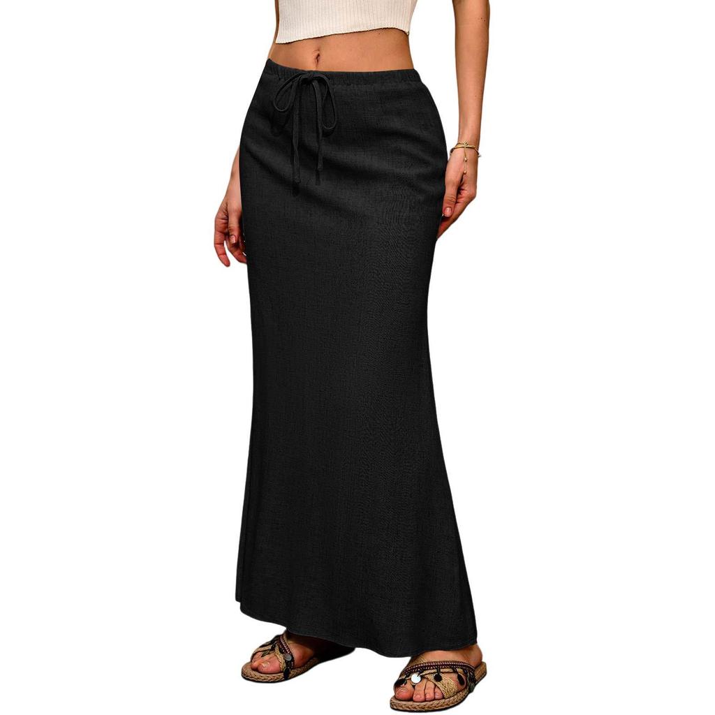 European and American Women's Solid Color Drawstring Waist Multi-color Half Skirt
