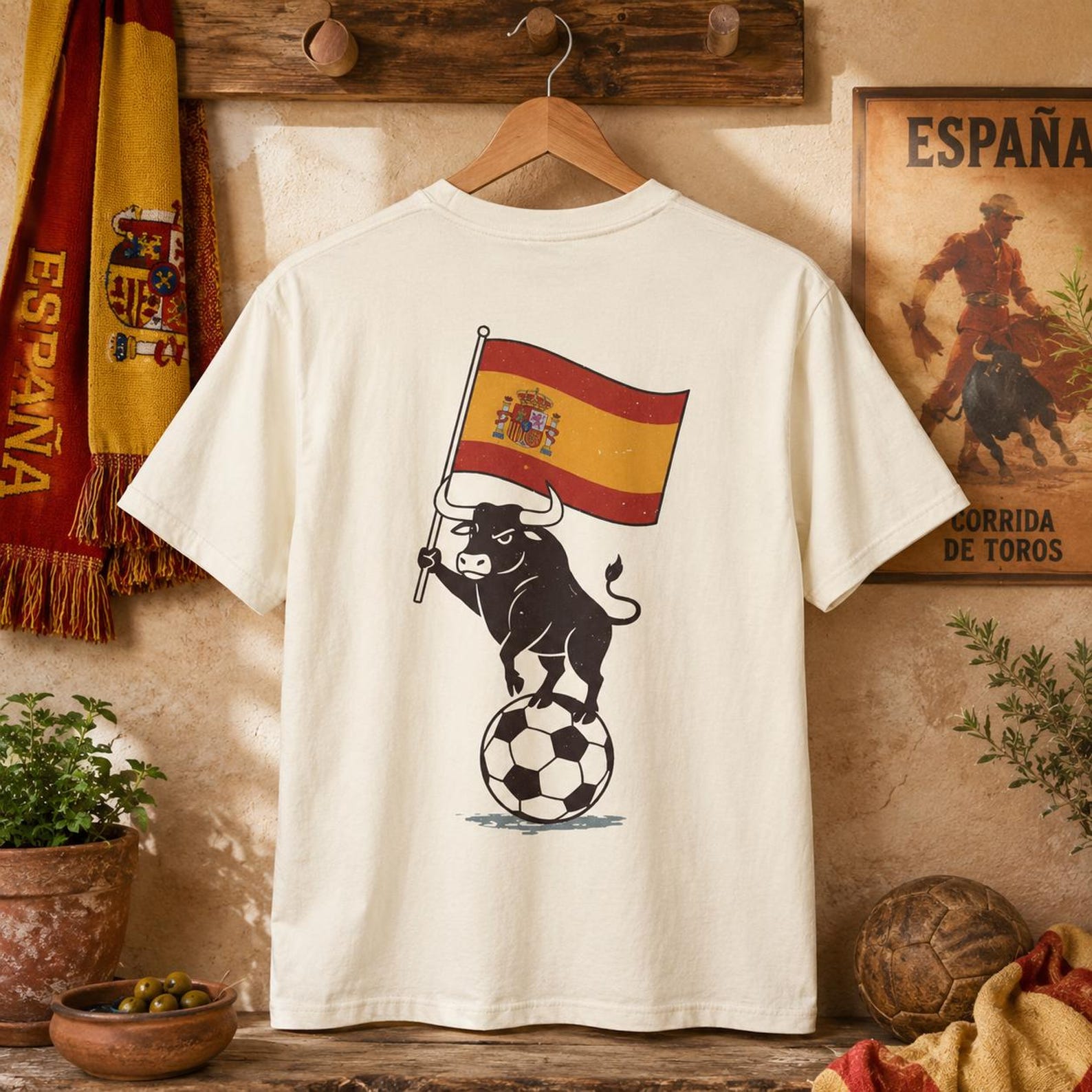 Spanish Bull Soccer T-shirt | Spain Flag Football Supporter Tee XL