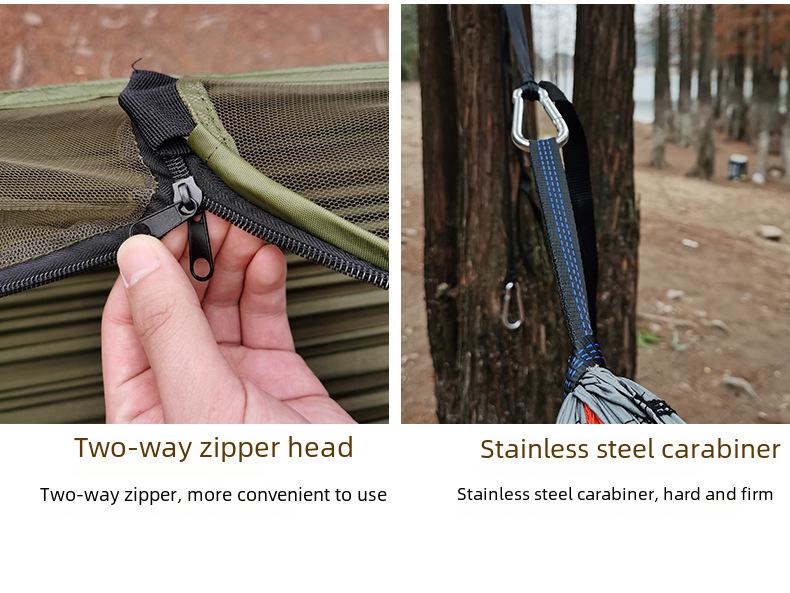 Quick-Open Mosquito Net Hammock: Outdoor Camping Pole Support, Anti-Rollover Nylon Hammock with Mosquito Protection.