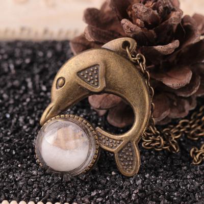 Retro Unisex Bronze Tone Dolphin Glass Sand Shell Pendant Necklace Jewelry