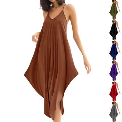 Fashion V-Neck Camisole Jumpsuit For Womens Adjustable Spaghetti Straps Vintage Romper Jumpsuit With Pocket