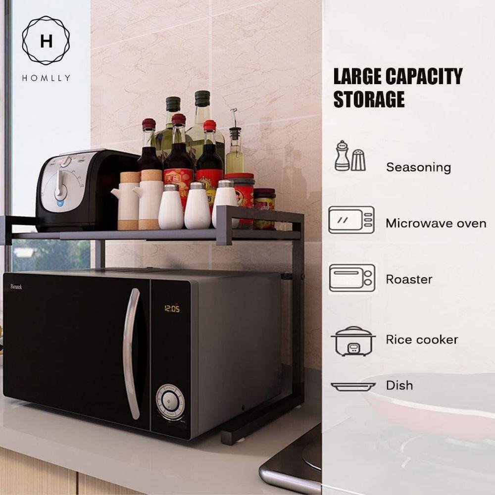 Homlly 2 Tier Expandable Adjustable Width Kitchen Microwave Oven Storage Rack Shelf