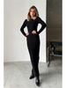 Damen Langarm Herbst/Winter Woll Bodycon Kleid - Gestrickt, Gerippt, Einfarbig, Rundhals