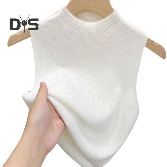 Women Knitted Vest Tops Slim Fit Half-High Collar Sleeveless Top Solid Color Stretchy Knit Blouse Daily Wear