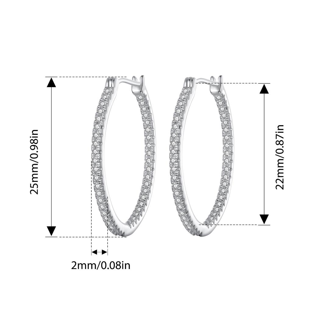 BAMOER 925 Silver Cubic Zirconia Hoop Earrings, White Gold Plated Lightweight Hypoallergenic Hoop Earrings for Women