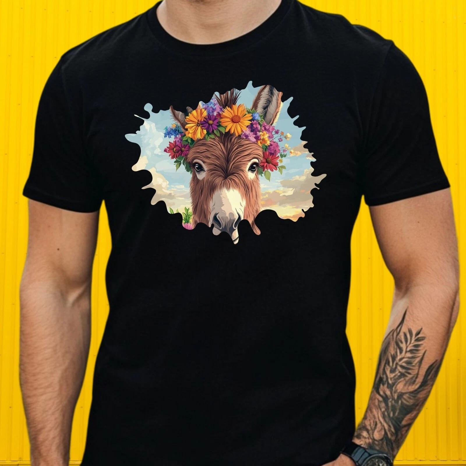 T-Shirt Herren Esel mit Blumen Motiv Baumwolle Größe S bis 5XL XXXL