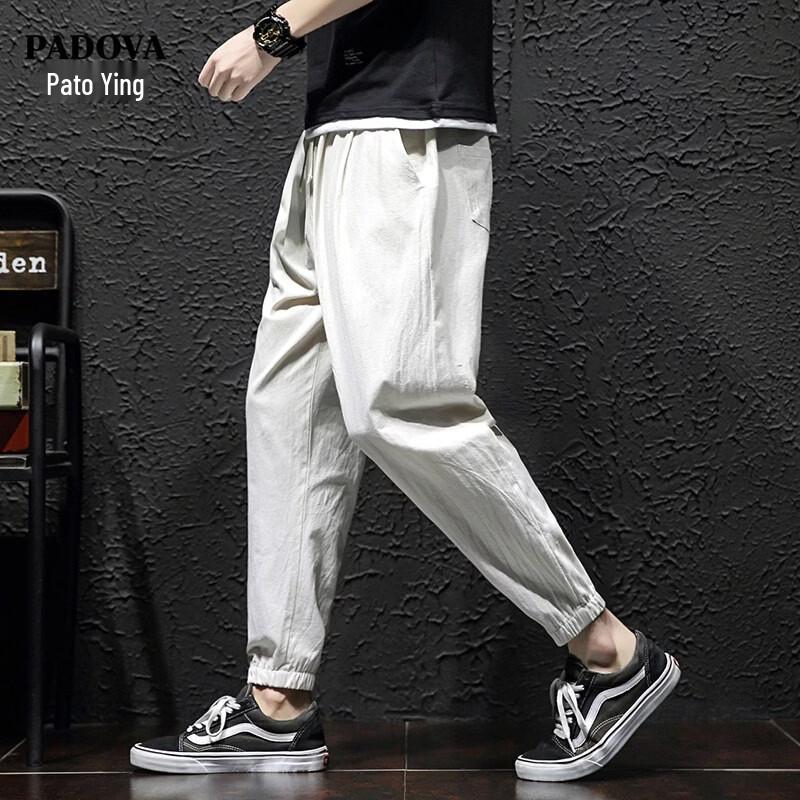 Men s Loose Fit Cotton Cropped Casual Pants M