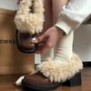 Fur Lining Women Mary Jane Shoes Elegant Square Toe Slip On Footwear 2026 Spring Autumn Keep Warm Ladies Thick Heel Single Shoes