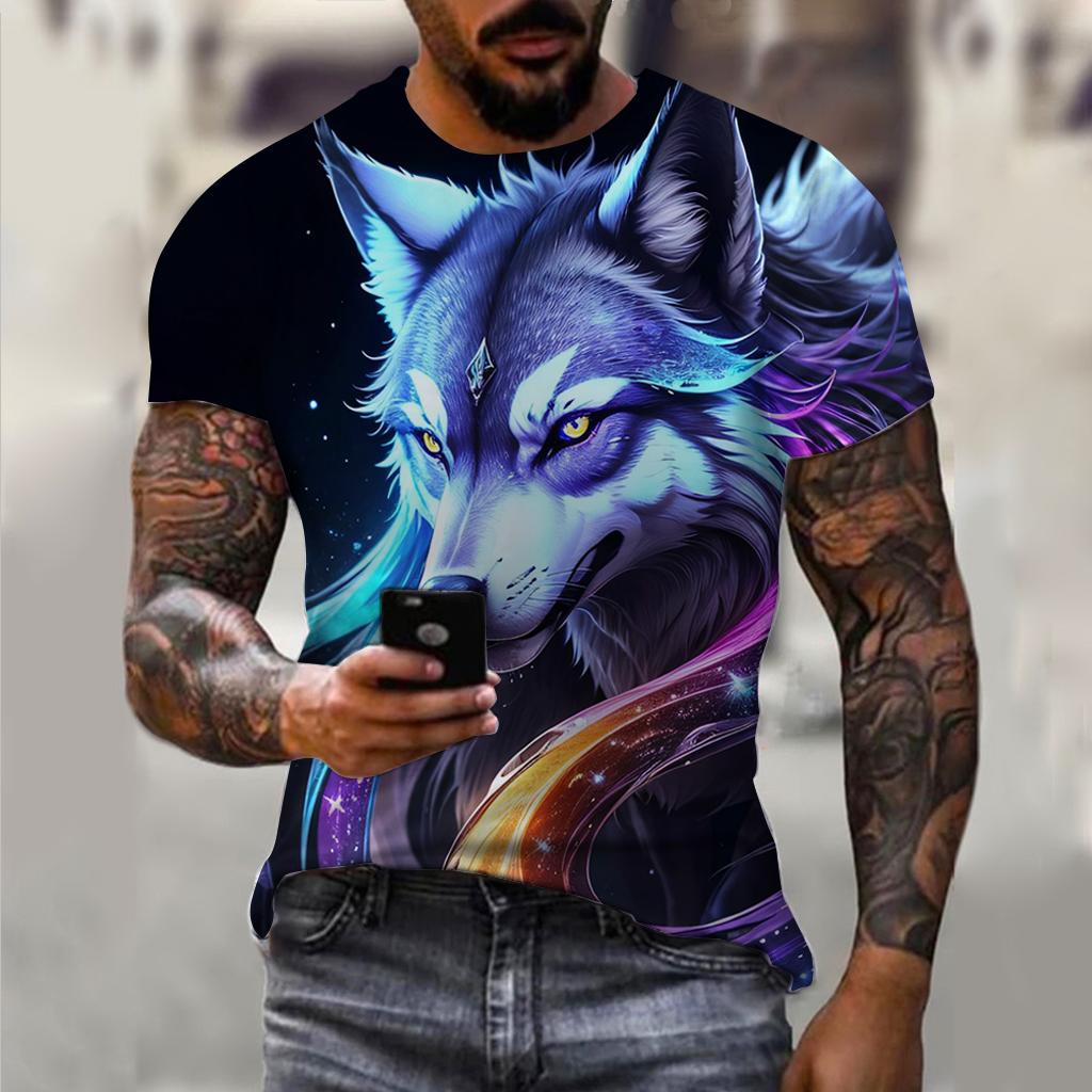 3D Wolfsbestie Aufdruck Herren und Damen Freizeit Kurzarm T-Shirt Rundhals Mode Trend Super Cool Herren Täglich Neue Kleidung