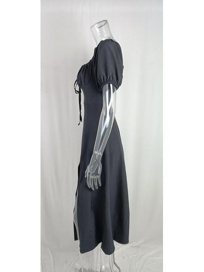 2026 Spring Resort Style Off-the-Shoulder Slit Long Dress: Elegant Lace-Up French Design for Women