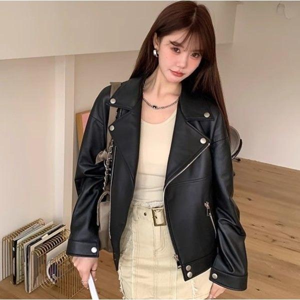 Women's Hong Kong Style Retro PU Leather Coat, Spring and Autumn Motorcycle Jacket