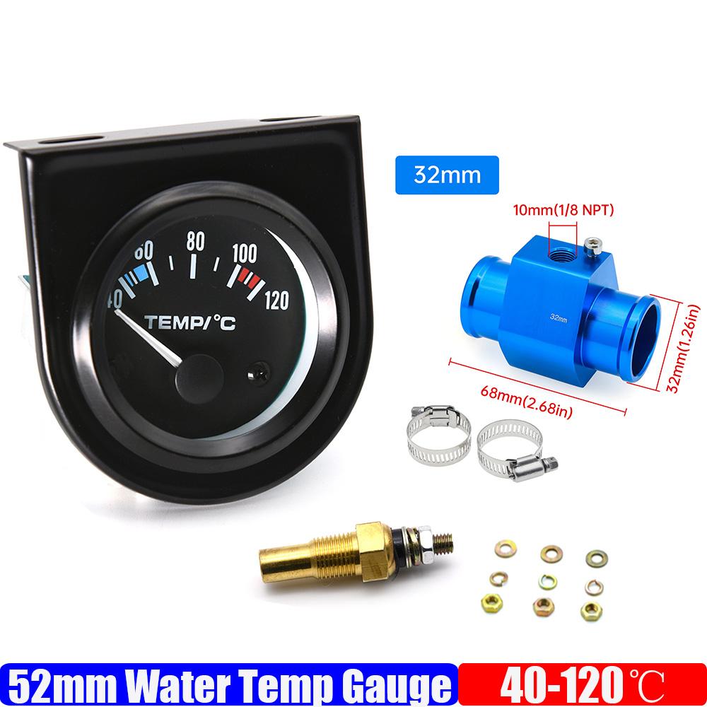 52mm Car Water Temperature Gauge Sensor 1/8NPT Adapter 40~120 Celsius Racing Water Temp Indicator Meter 12V Gasoline Automobile