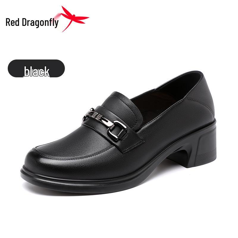 Red Dragonfly Women s Spring 2026 Genuine Leather Chunky Heel Loafers - British Style 37 чёрный
