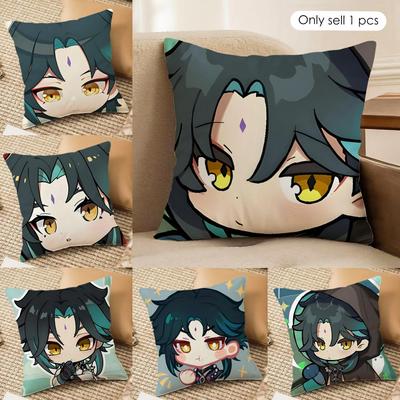 Xiao Cute Genshin Impact Cushion Cover Silky Short Plush Invisible Zipper Dustproof Sofa Pillow Case For Home Decor