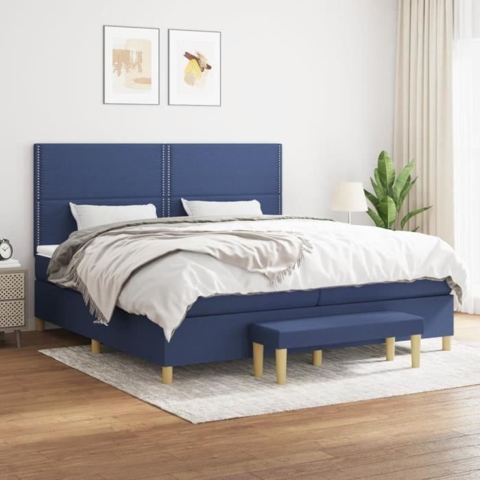 3137107 vidaXL Lit à sommier tapissier avec matelas Bleu 200x200 cm Tissu