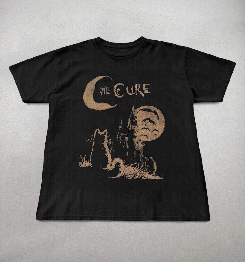 The Cure Kočičí tričko, 90. léta Alt Indie Rock, Unisex tričko, Hudební dárky, Dárky pro milovníky koček