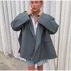 Casual Suit Blazer Coat Women Oversized Double Button Notched Side Slit Jacket Female Autumn Office Shoulder Pads Lady Tops